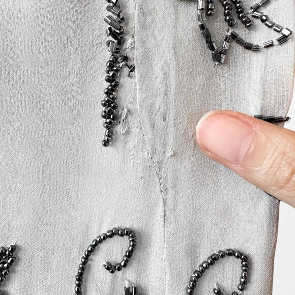 Vintage Gray Black Floral Beaded Silk Bodycon Side Slit Maxi Prom Dress Size S - Picture 8 of 9